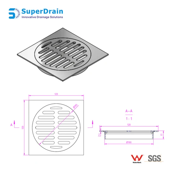 Suditek SUS 304 Déchets de sol carrés pour baignoire